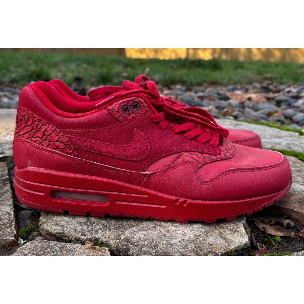Nike Air Max 1 ID Cement Red Elephant Print Sneakers Men's Size‎ 8.5 628312 991